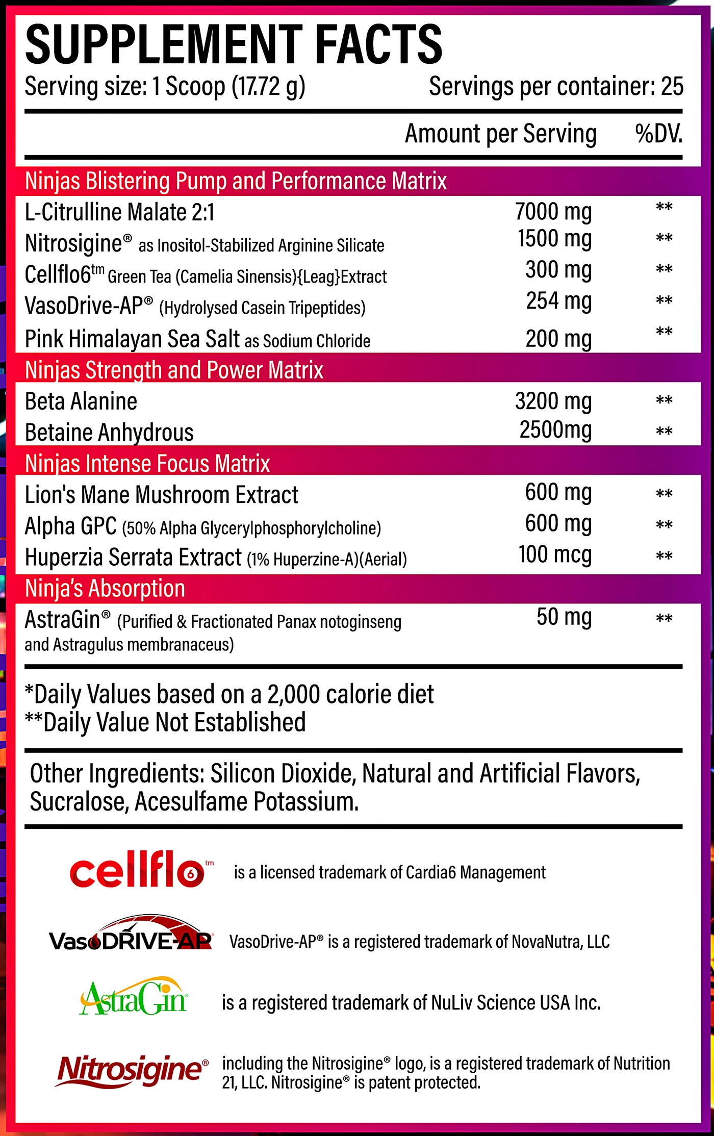 Ninja Swole supplement facts