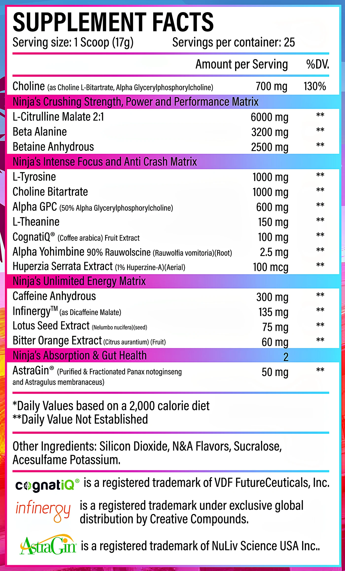 Ninja Up supplement facts