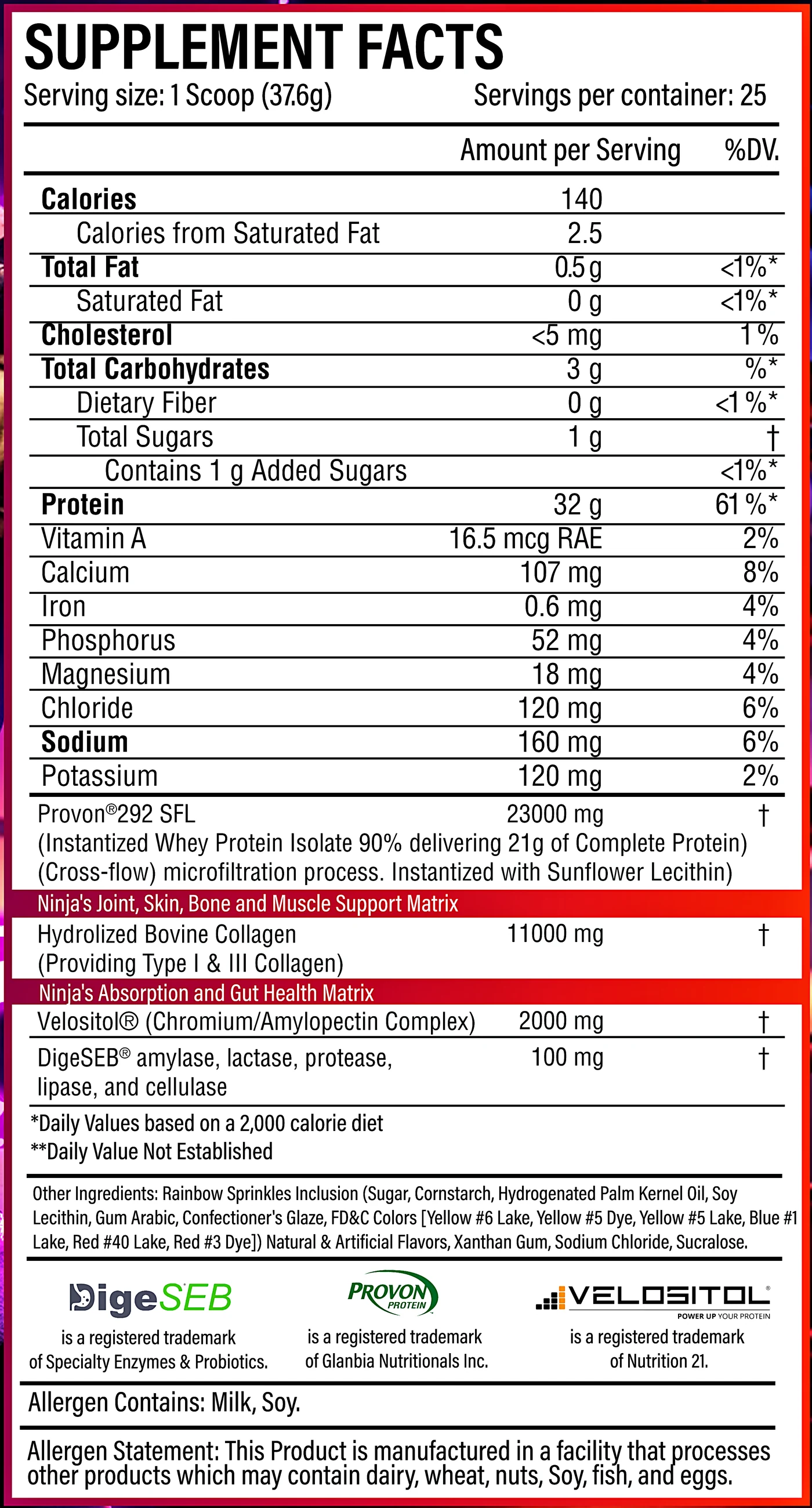 Ninja Gains supplement facts