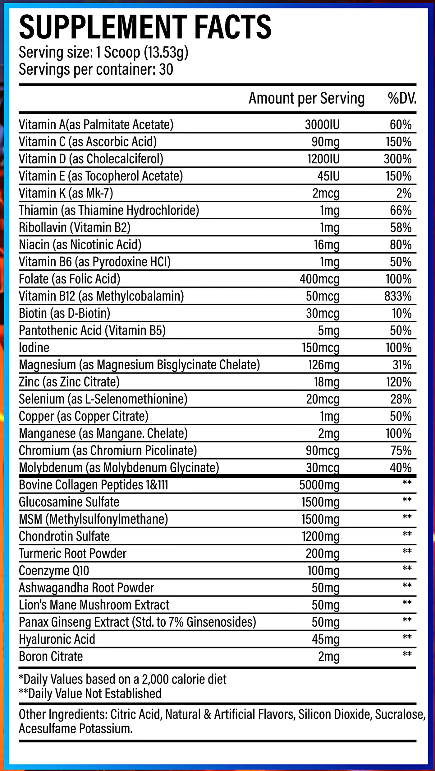 Ninja Immortal supplement facts
